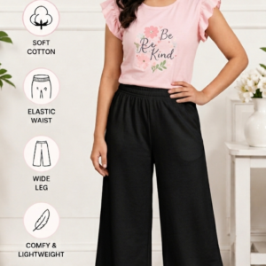 Women’s soft wide-leg palazzo pants for casual and comfortable daily wear Black