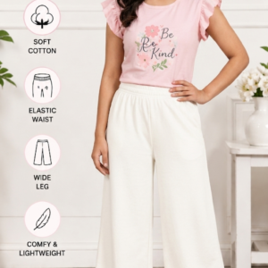 Women’s soft wide-leg palazzo pants for casual and comfortable daily wear off white