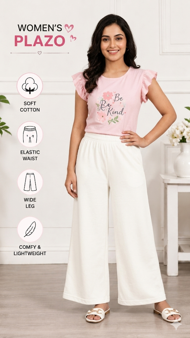 Soft Women Palazzo Pants for Daily Wear off white Women’s soft wide-leg palazzo pants for casual and comfortable daily wear off white