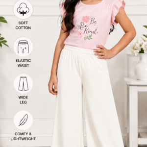Girl wearing soft cotton stretchable palazzo bottom pants with elastic waist.
