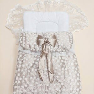 Luxury Beige Brown Baby Carry Nest with Lace and Satin Bow for Newborn by Orchid