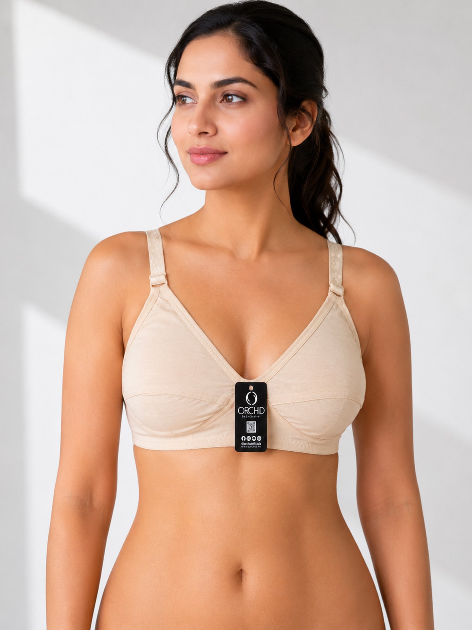 orchid exclusive lawn cotton bra Front view of Orchid Exclusive skin color lawn cotton bra for daily wear